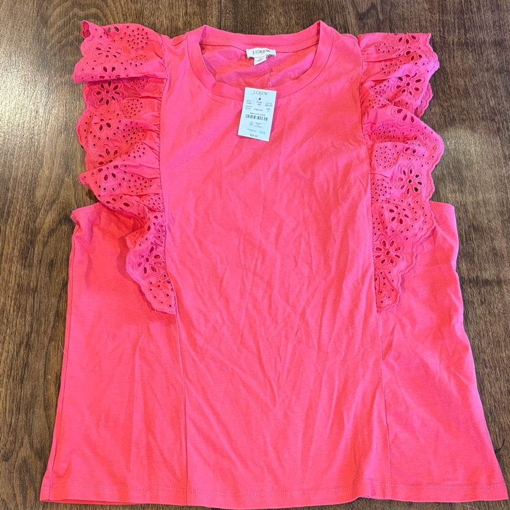 J. Crew Coral Eyelet Ruffle Sleeve Tank